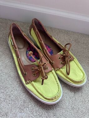 Coach Yellow Canvas and Brown Leather Boat Shoes